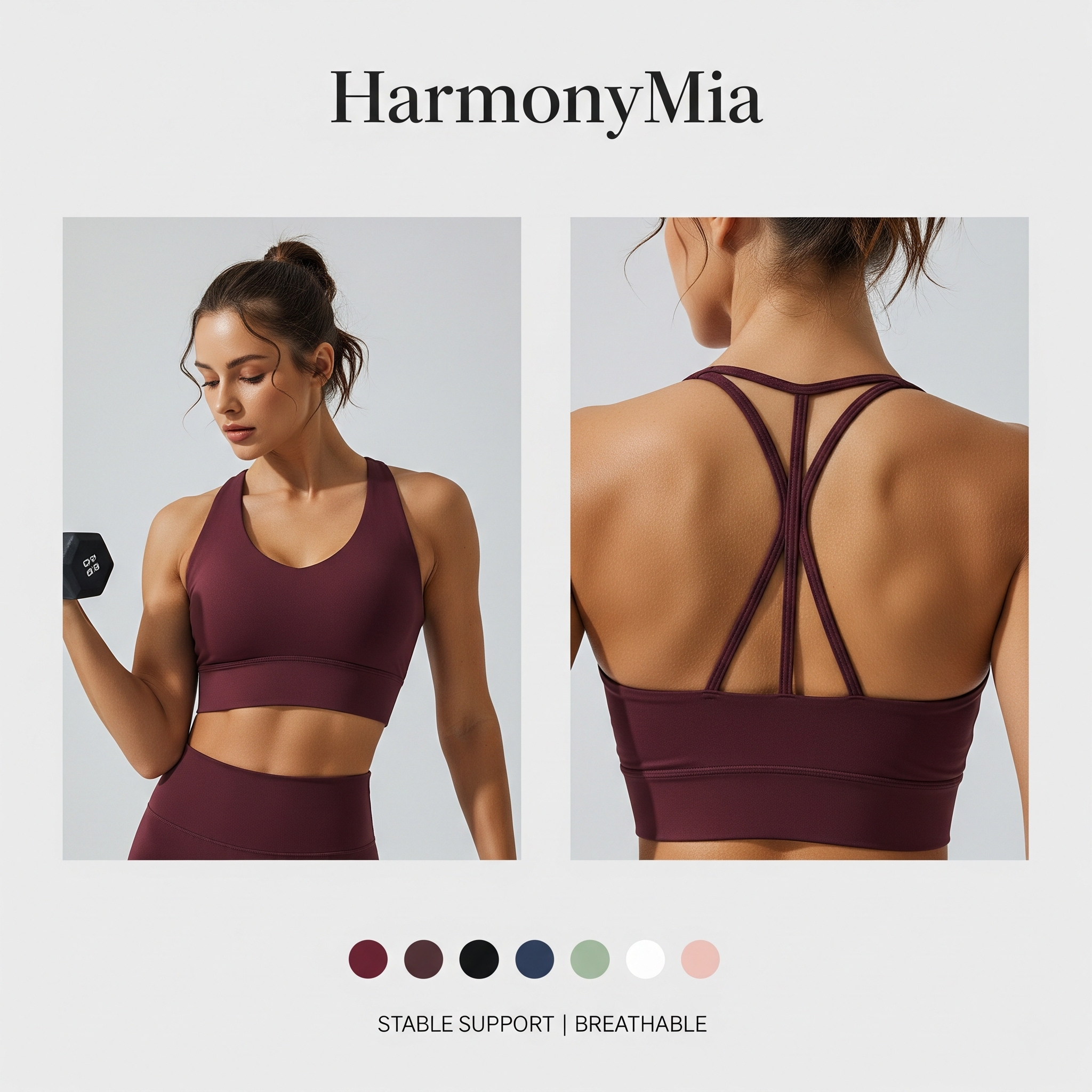 HarmonyMia Breathable Racerback Sports Bra - Seamless High-Impact Yoga Top for Gym & Fitness